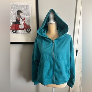 NEW FP Movement by Free People Teal Full Zip Up Cropped Hoodie Size Small